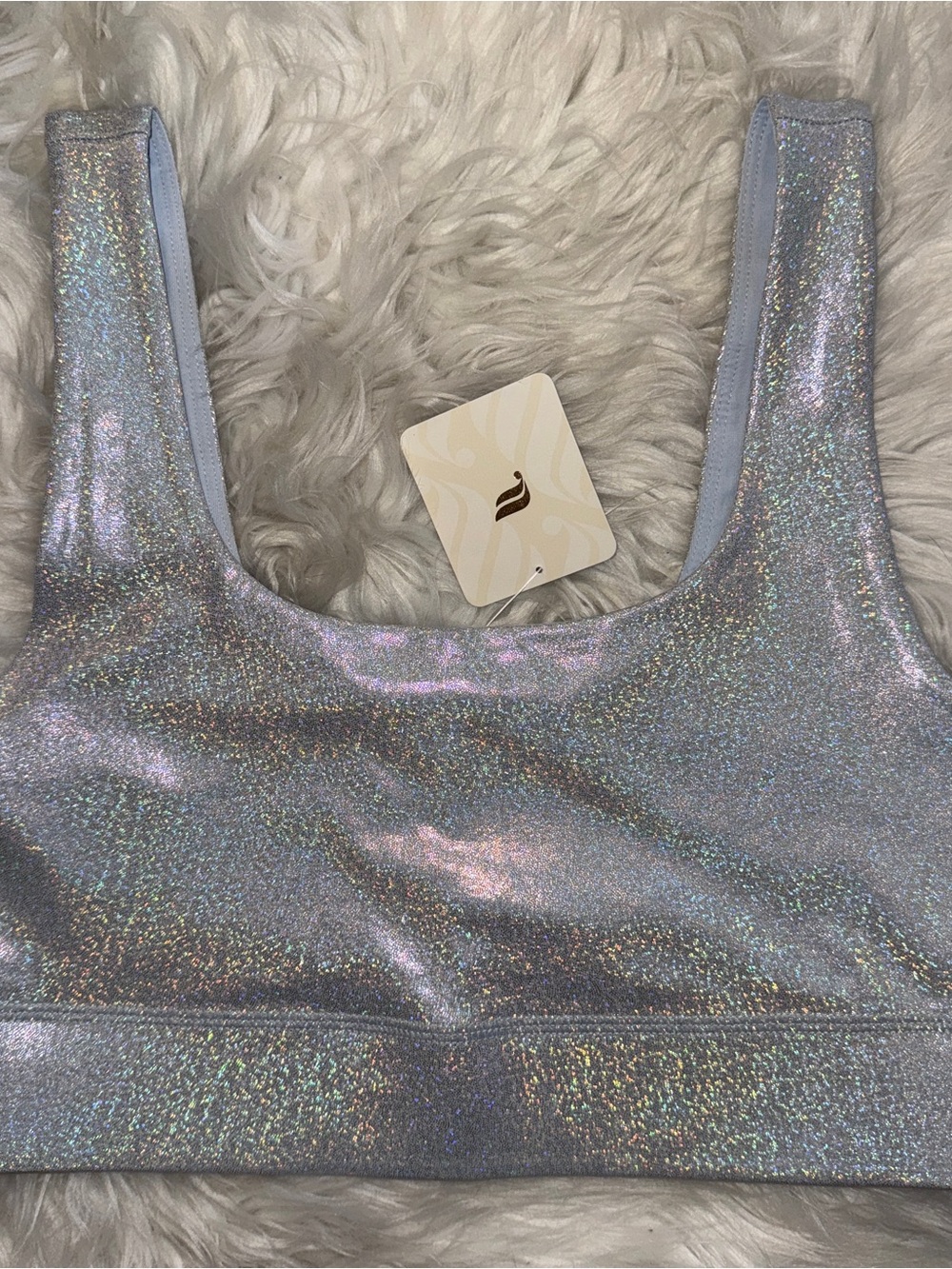 NWT FABLETICS Glitter Hologram Silver Sports Bra